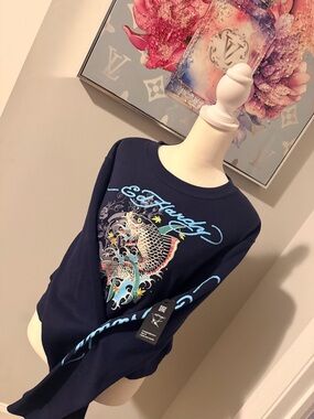 Ed Hardy Navy Graphic Koi Crewneck Sweatshirt